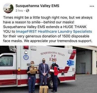 Susquehanna Valley EMS thanks ImageFIRST for a Mask Donation