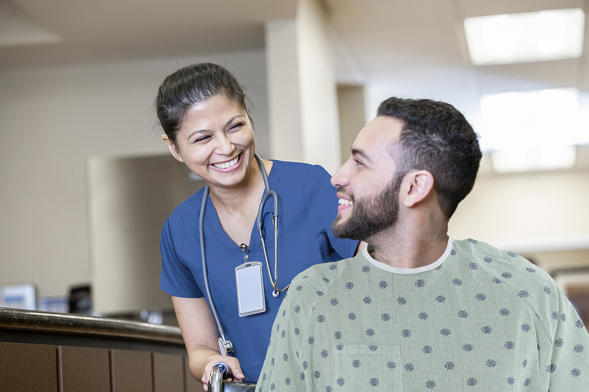 Nurse and patient in gown