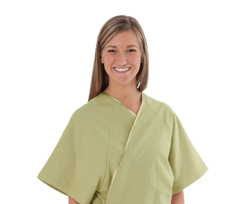 Woman wearing green mammo gown