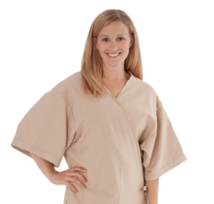 woman patient in comfort care gown