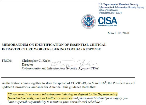 Letter from Department of Homeland Security on Covid-19