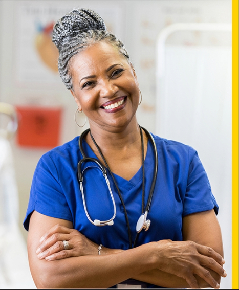 smiling nurse wearing a stethoscope
